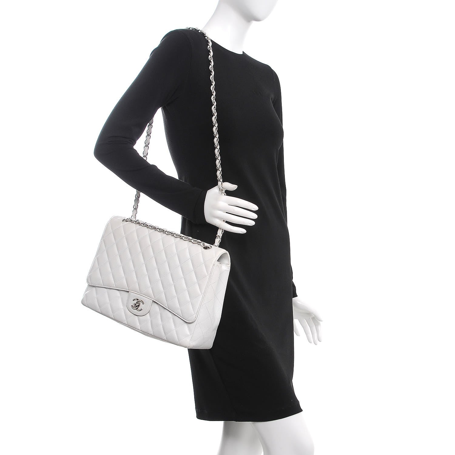 Chanel Caviar Quilted Maxi Single Flap White 3 of 16