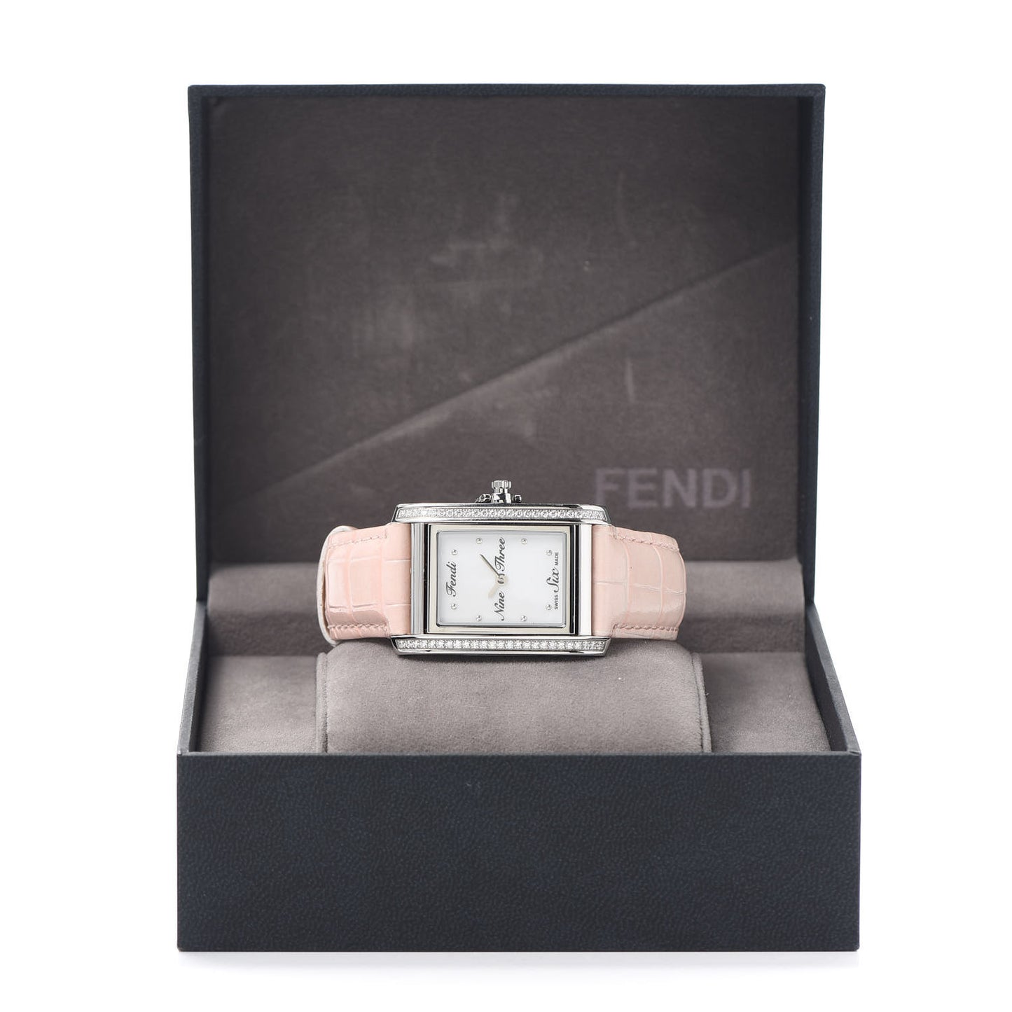 Stainless Steel Alligator Diamond Bezel Mother of Pearl 27mm Quartz Watch Pink