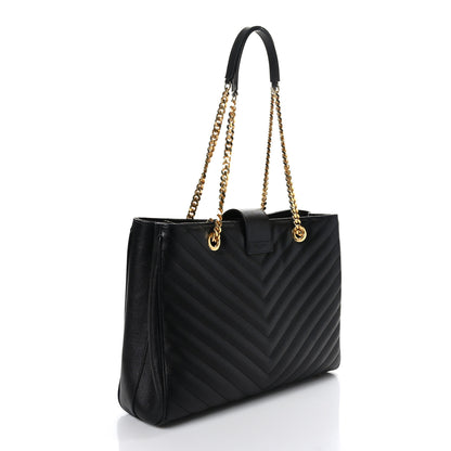 Saint Laurent Grain De Poudre Matelasse Chevron Monogram Shopping Bag Black 3 of 9