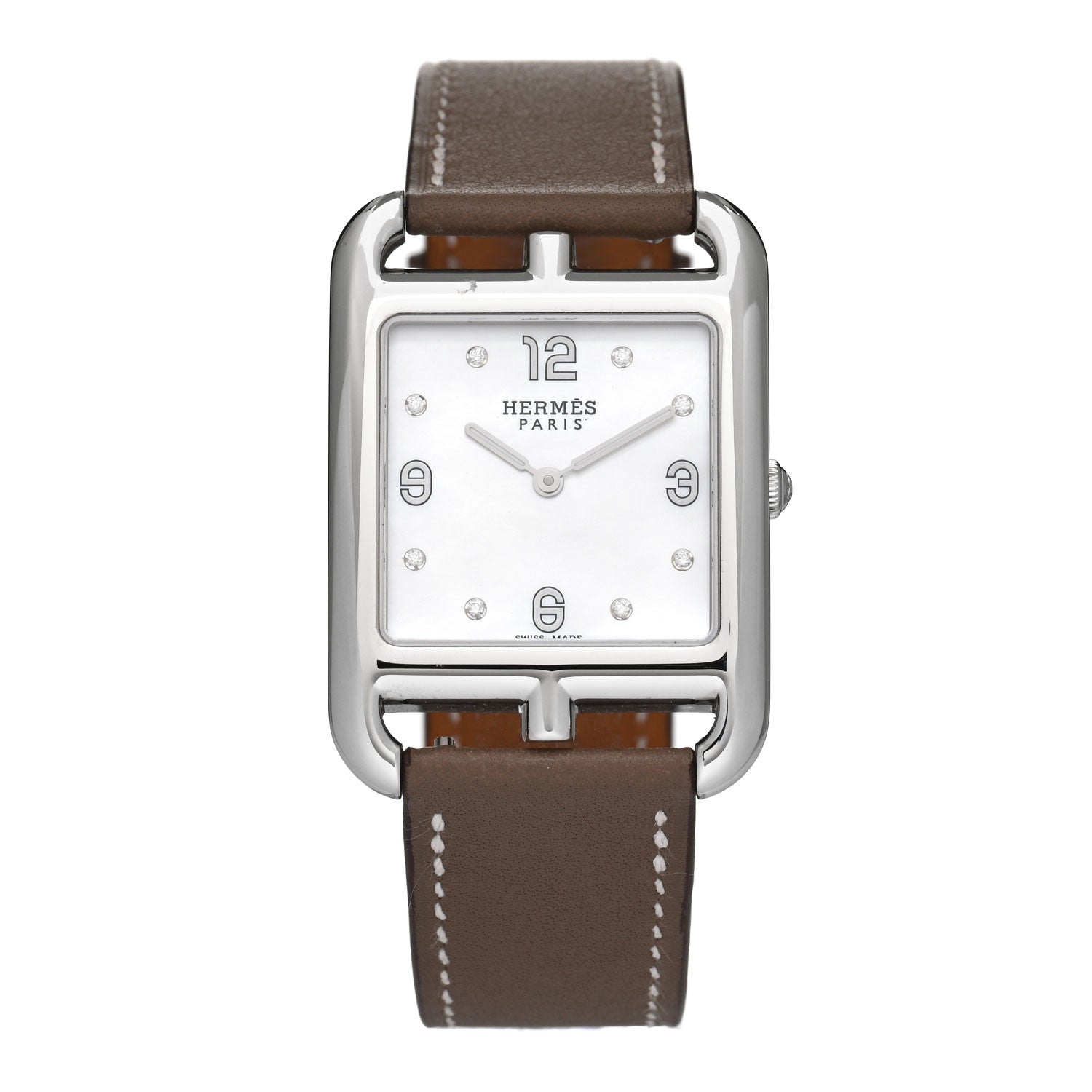 Hermes Stainless Steel Swift Diamond Mother of Pearl 29mm Cape Cod Quartz Watch Etoupe 1 of 5