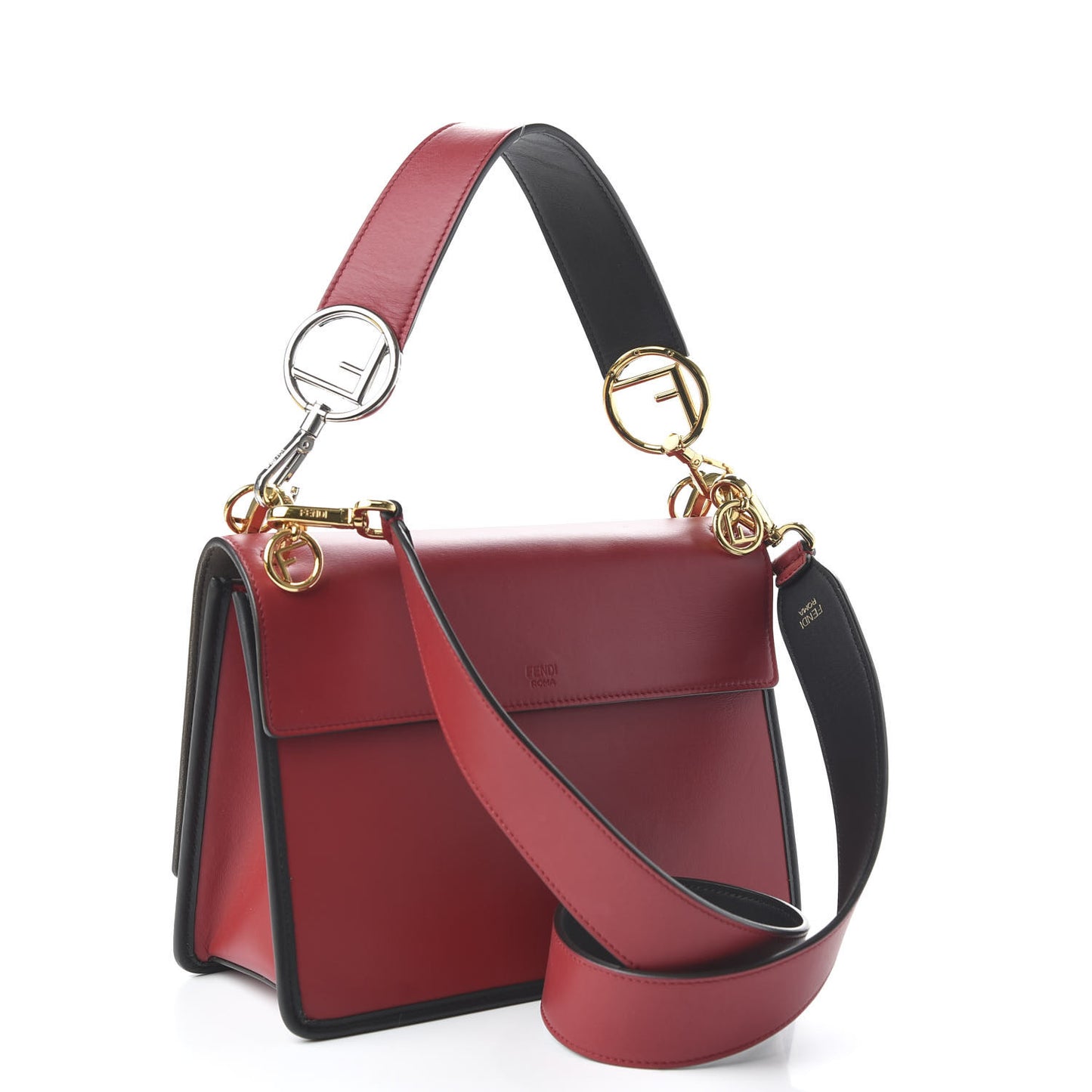 Vitello Century F is Fendi Bi-Color FF 1974 Embossed Kan I Shoulder Bag Fragola Maya Black