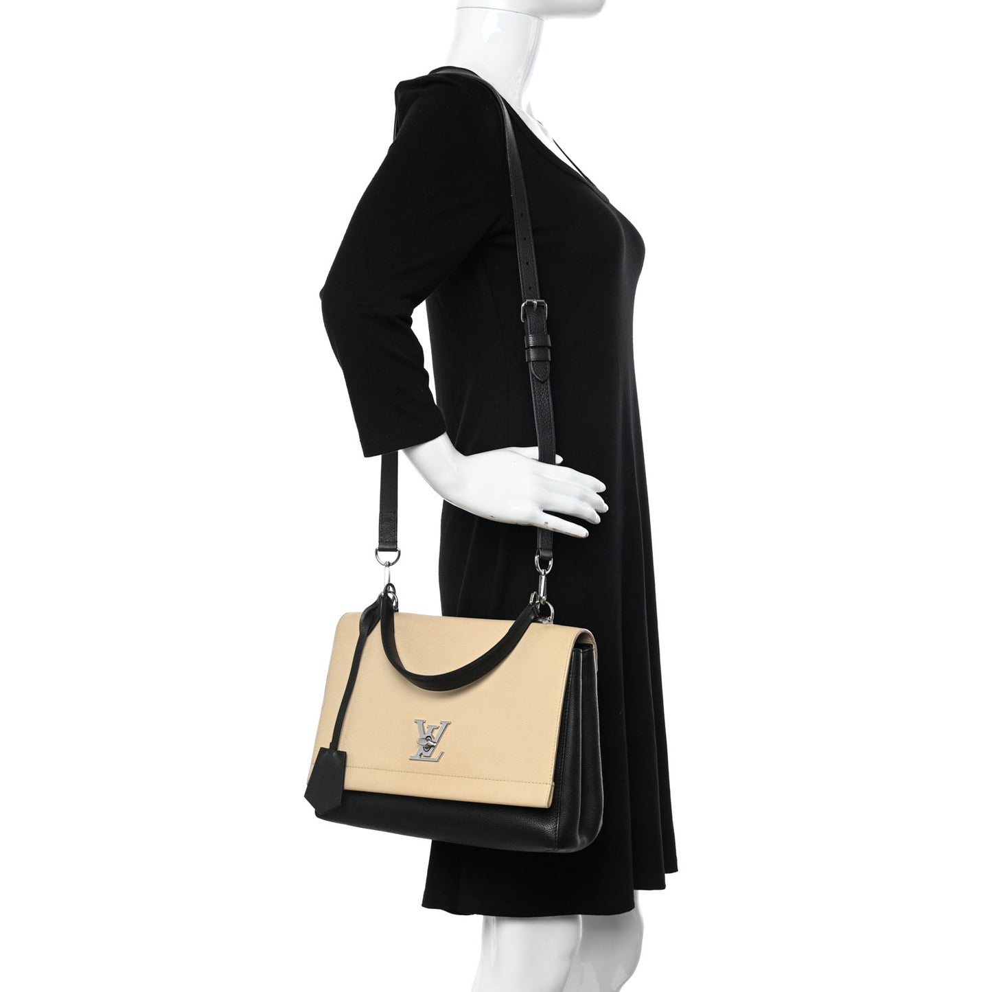 Soft Calfskin Lockme II Top Handle Vanille Black
