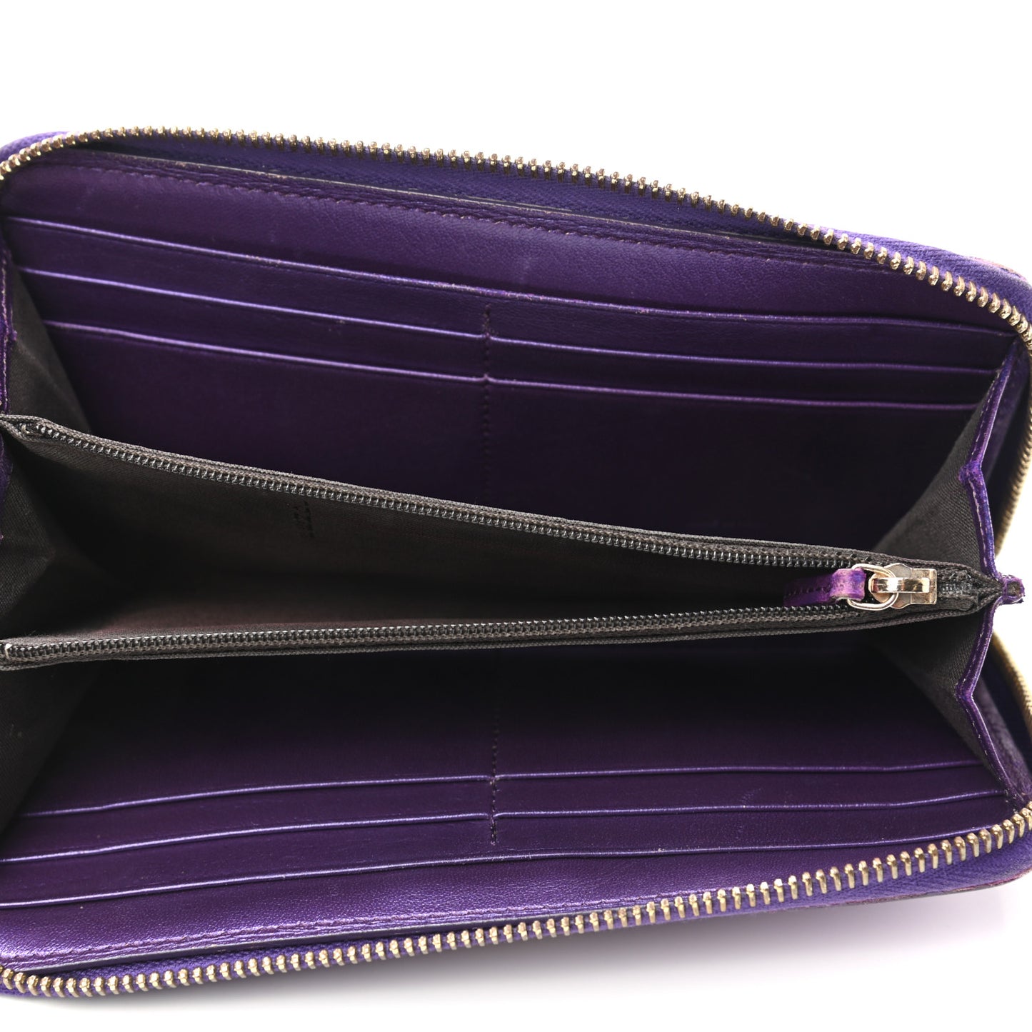 Metallic Textured Calfskin Zip Around Wallet Purple