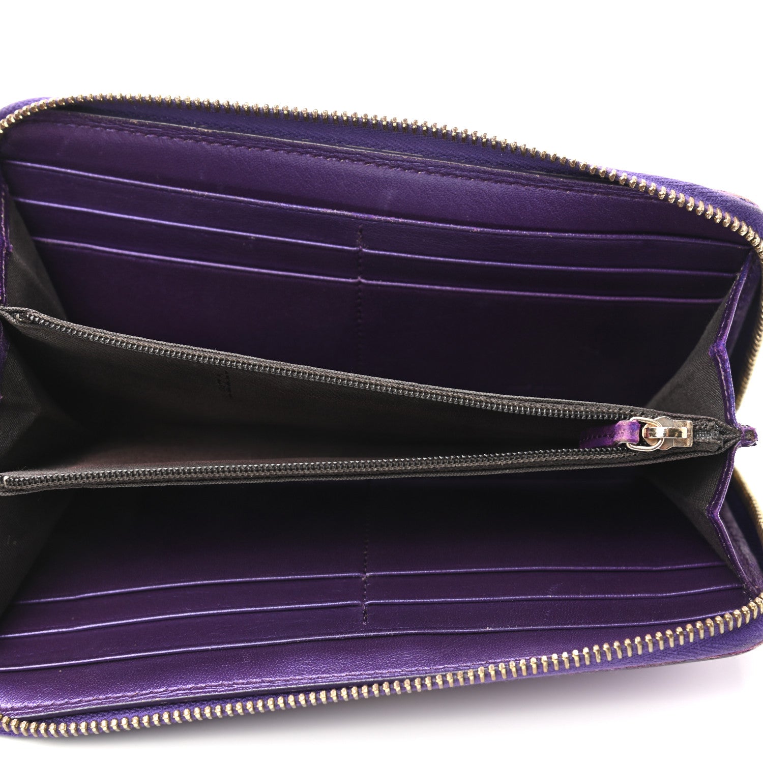 Fendi Metallic Textured Calfskin Zip Around Wallet Purple 5 of 12
