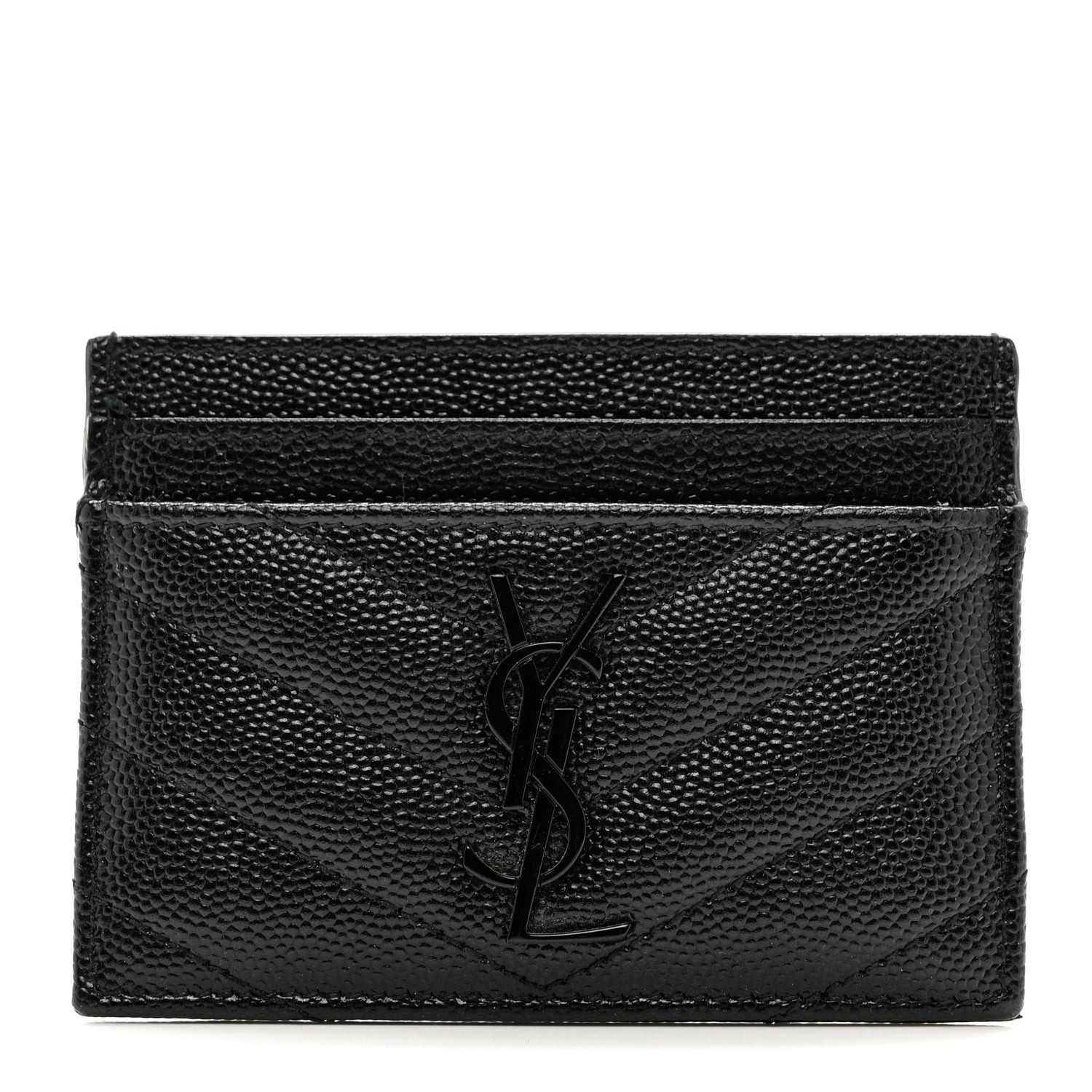 Saint Laurent Grain De Poudre Matelasse Chevron Monochrome Monogram Credit Card Case Black 1 of 7