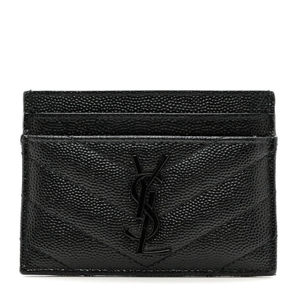 Saint Laurent Grain De Poudre Matelasse Chevron Monochrome Monogram Credit Card Case Black 1 of 7