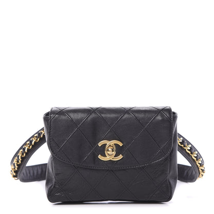 Chanel Calfskin Diamond Embossed Flap Waist Belt Bag Black 1 of 10