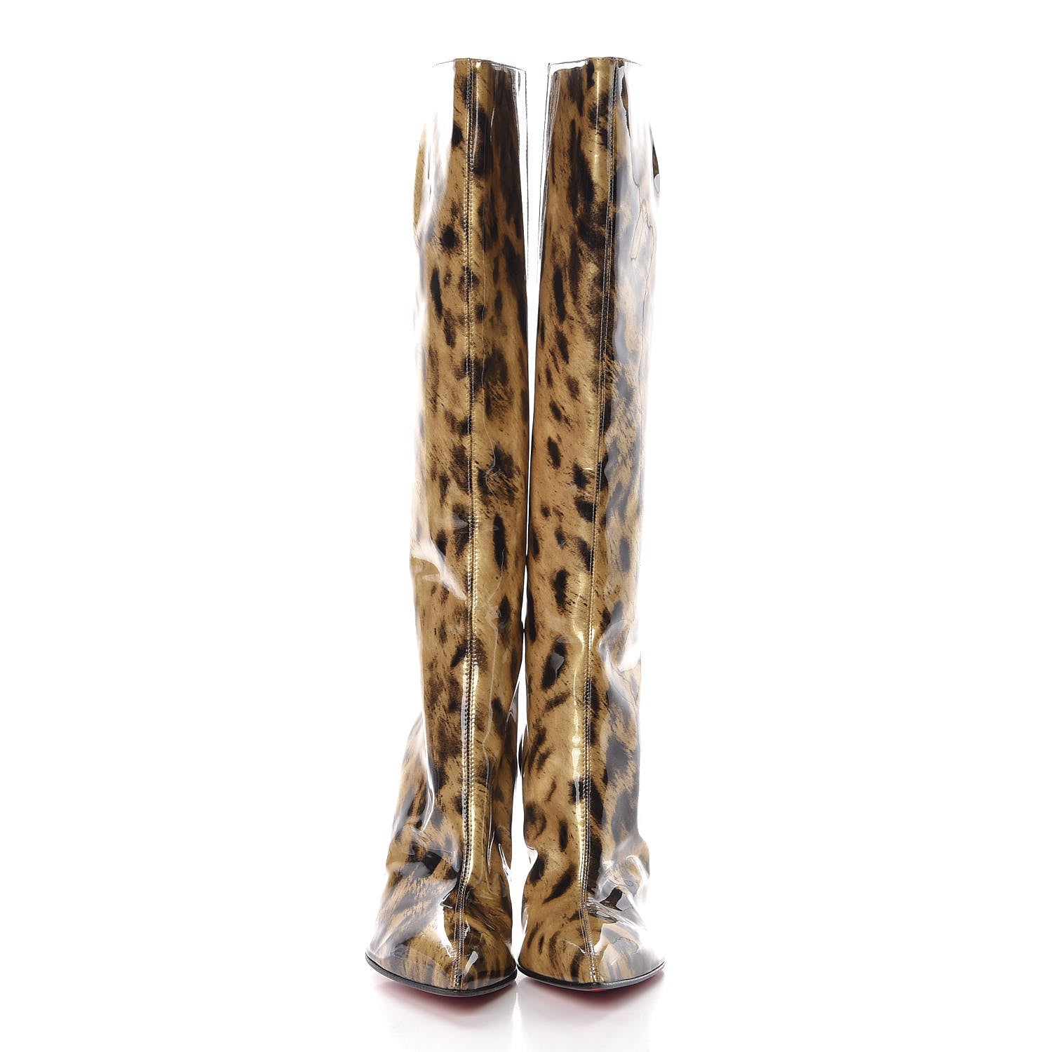 Christian Louboutin Patent 100 Leopard Tall Boots 37.5 Gold 2 of 7