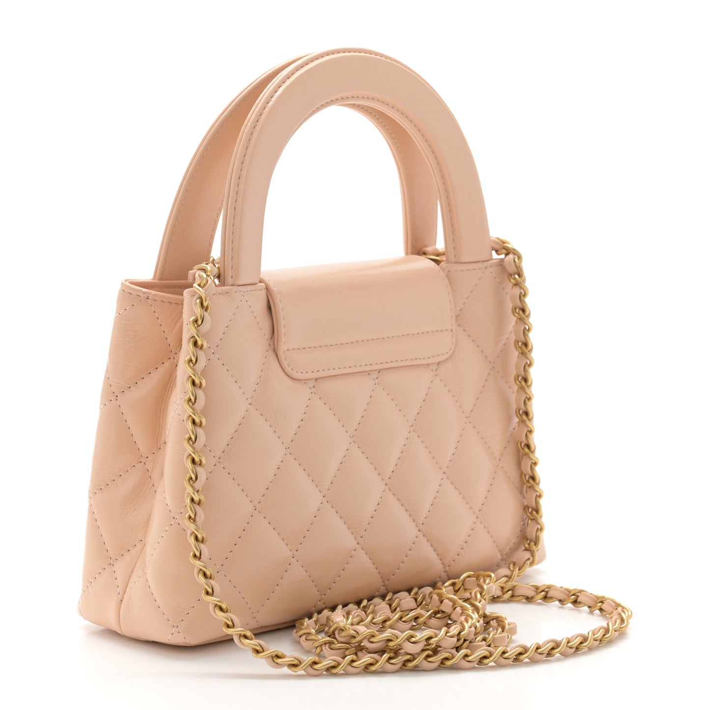 Shiny Aged Calfskin Quilted Nano Kelly Shopper Beige