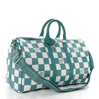 Louis Vuitton Calfskin Damier Keepall Bandouliere 45 Teal 2 of 9
