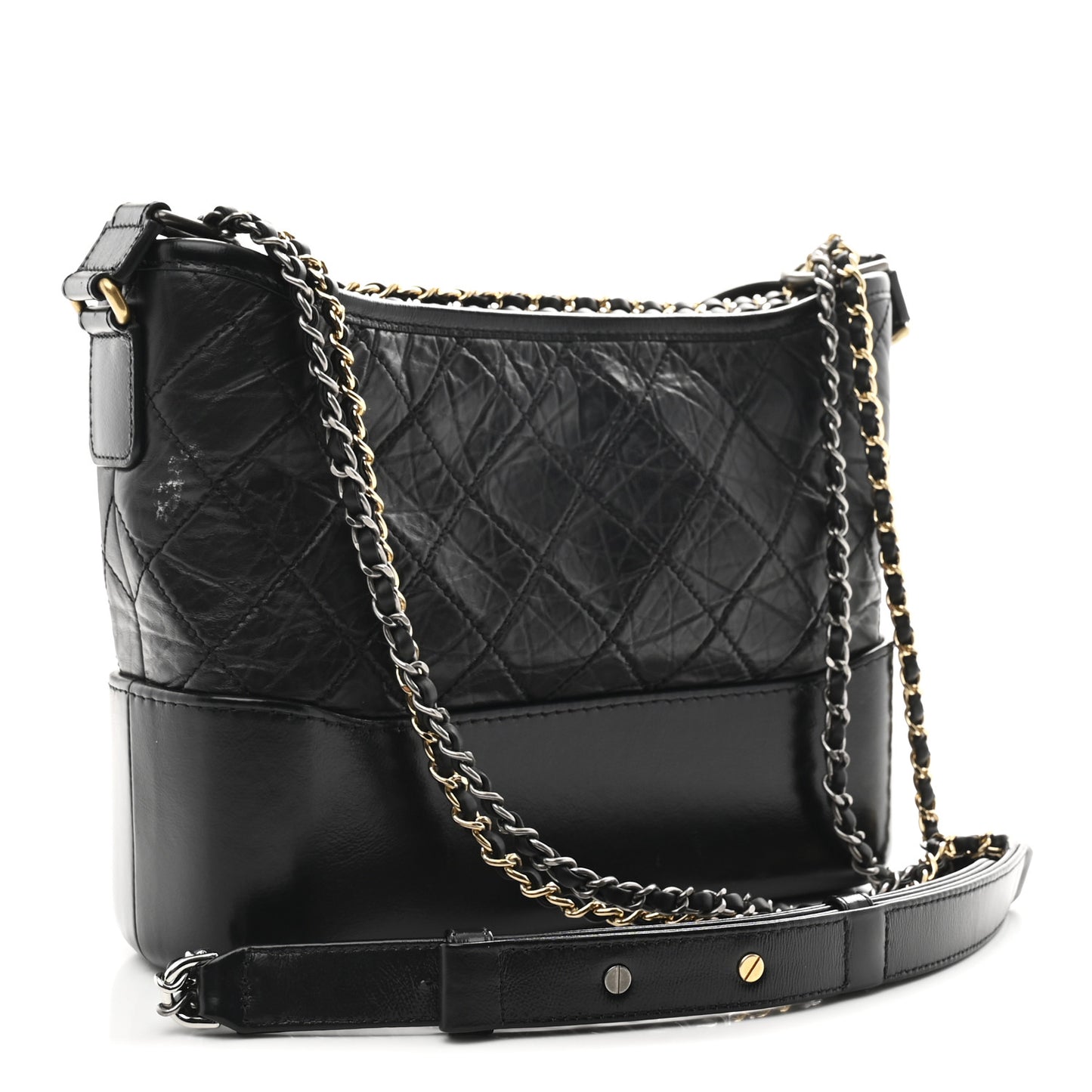 Aged Calfskin Quilted New Medium Gabrielle Hobo Black
