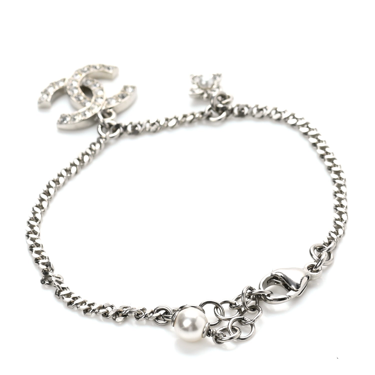 Chanel Crystal Pearl CC Bracelet Silver 3 of 5