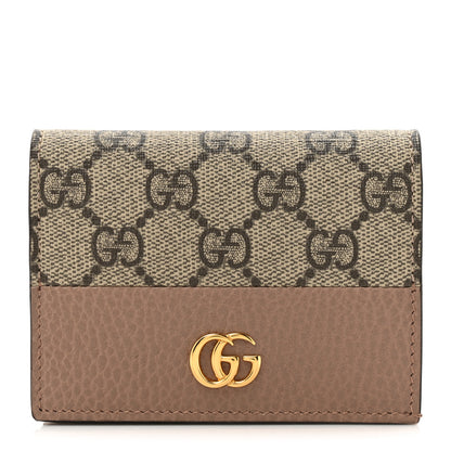 Gucci Dollar Calfskin GG Supreme Monogram GG Marmont Card Case Porcelain Rose Beige Ebony 1 of 10