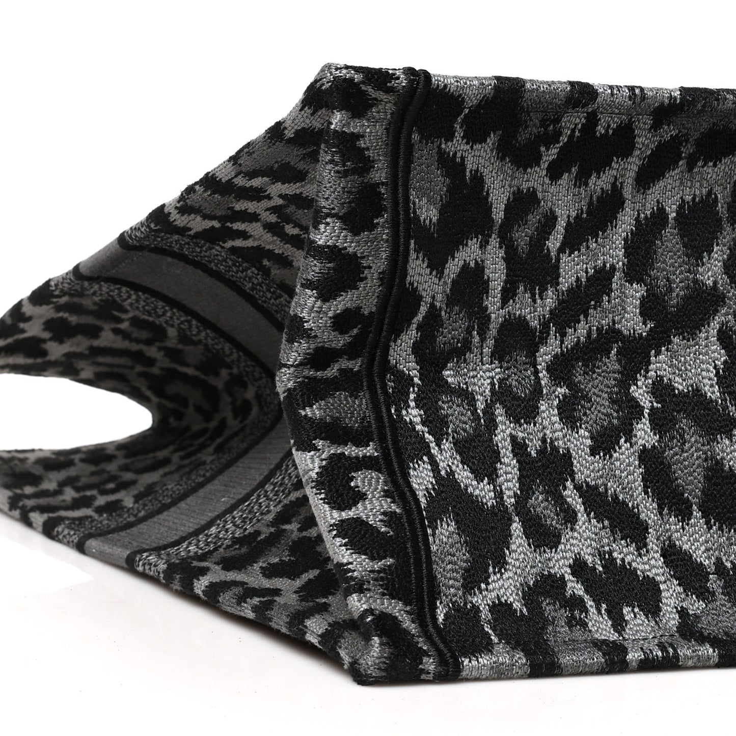 Canvas Mizza Embroidered Large Leopard Book Tote Grey