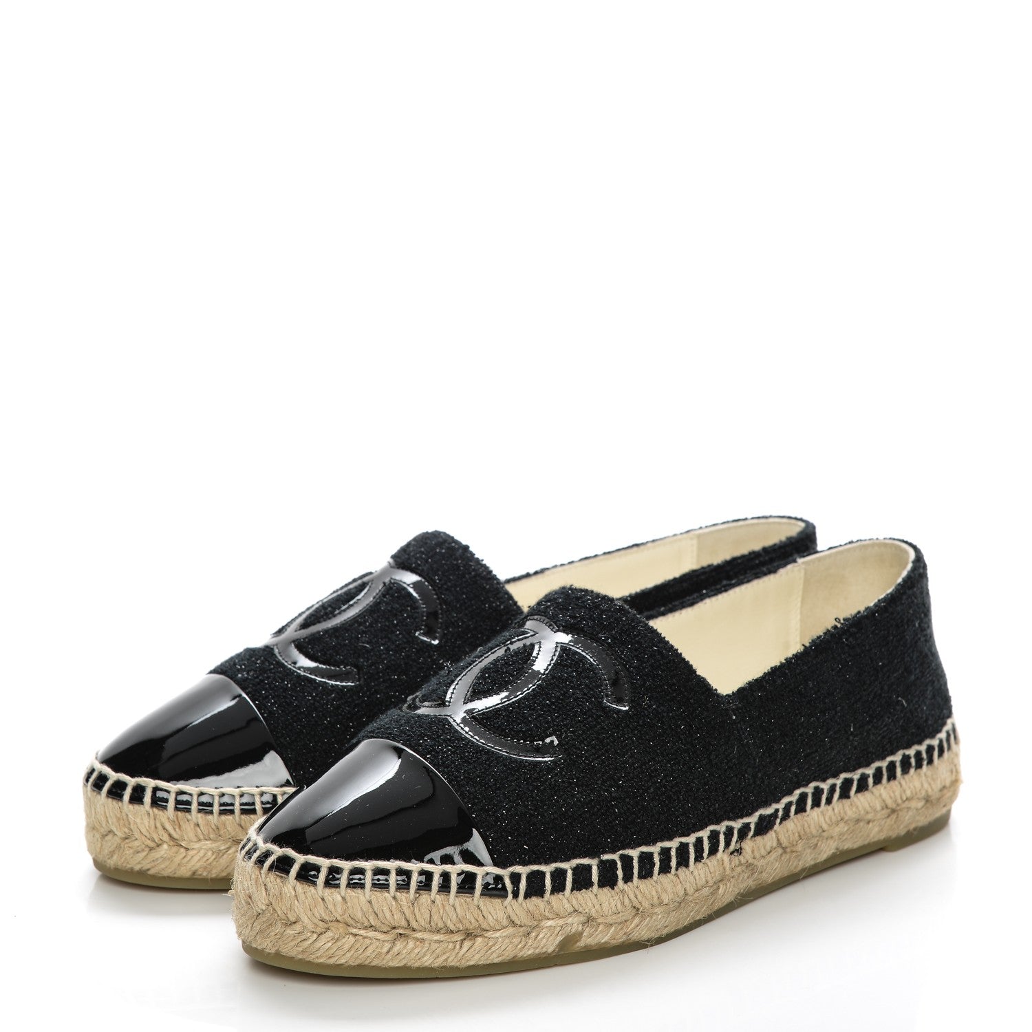 Chanel Fabric Patent Calfskin CC Espadrilles 36 Black 3 of 9