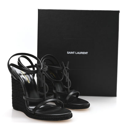 Saint Laurent Calfskin Cassandra Espadrille 105mm Wedges 37 Black 9 of 9