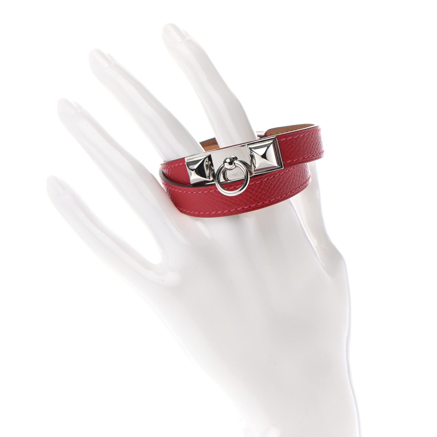 Hermes Epsom Rivale Double Tour Bracelet S Rouge Casaque 2 of 8
