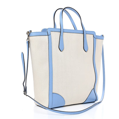 Gucci Linen Canvas Calfskin Medium Swing Top Handle Bag Mineral Blue 2 of 9