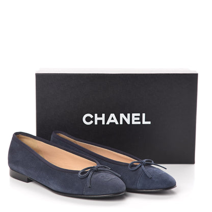 Chanel Nubuck Cap Toe CC Ballerina Flats 37 Marine 8 of 8