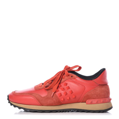 Valentino Garavani Calfskin Suede Rockstud Sneakers 36.5 Deep Orange 1 of 10