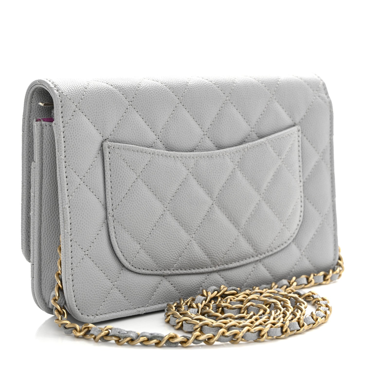 Chanel Caviar Quilted Textured CC Wallet On Chain WOC Grey 3 of 11