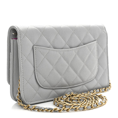 Chanel Caviar Quilted Textured CC Wallet On Chain WOC Grey 3 of 11