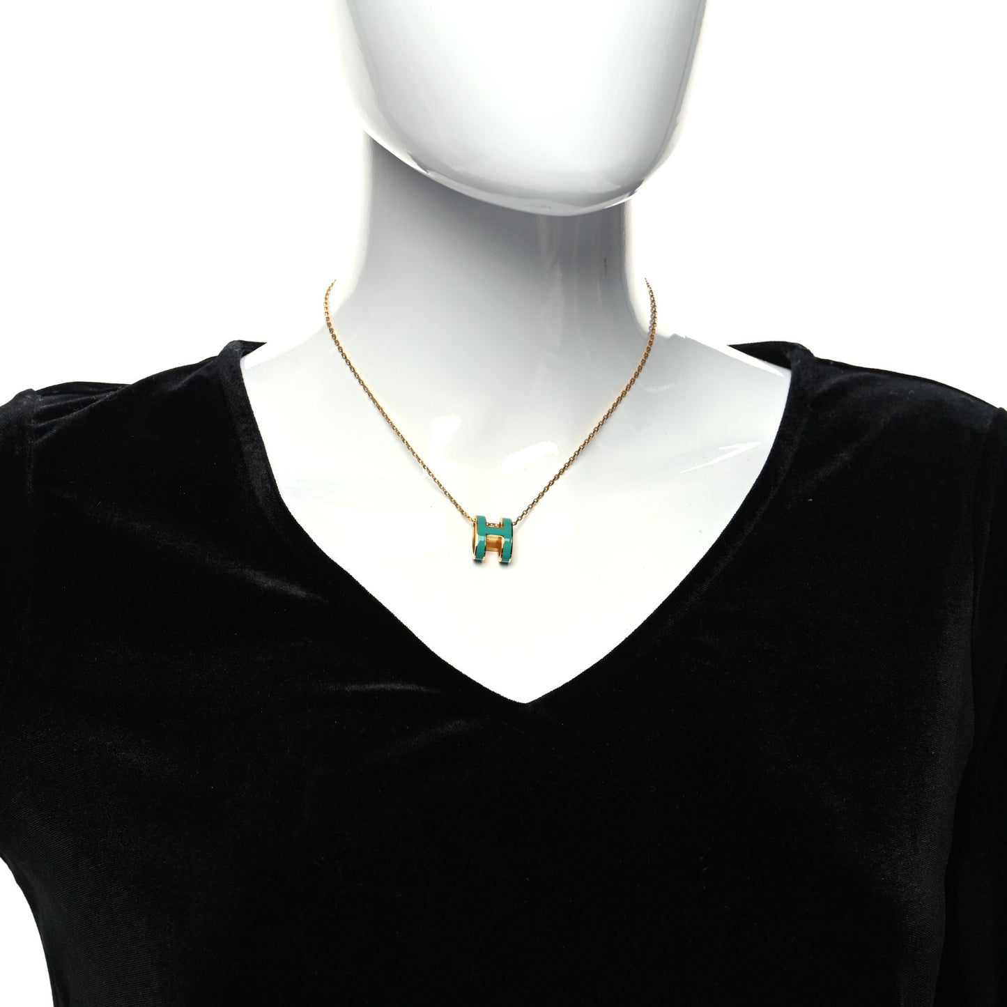Lacquered Gold Pop H Pendant Necklace Malachite