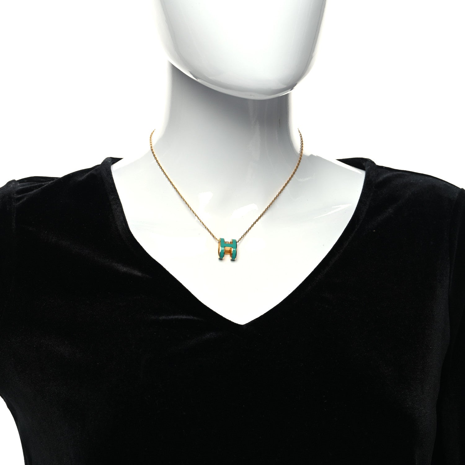 Hermes Lacquered Gold Pop H Pendant Necklace Malachite 2 of 5