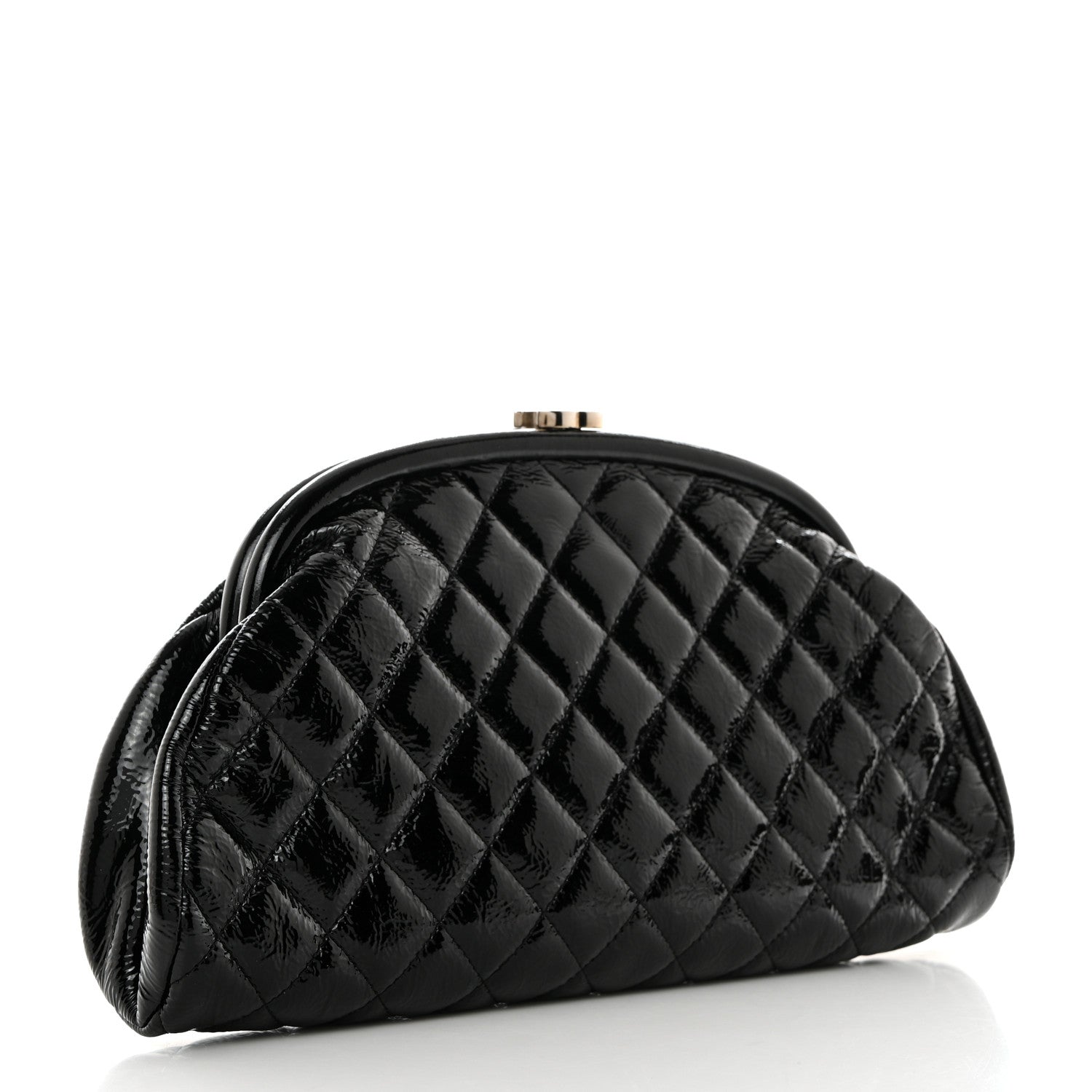 Chanel Distressed Patent Quilted Timeless Clutch Black 3 of 7