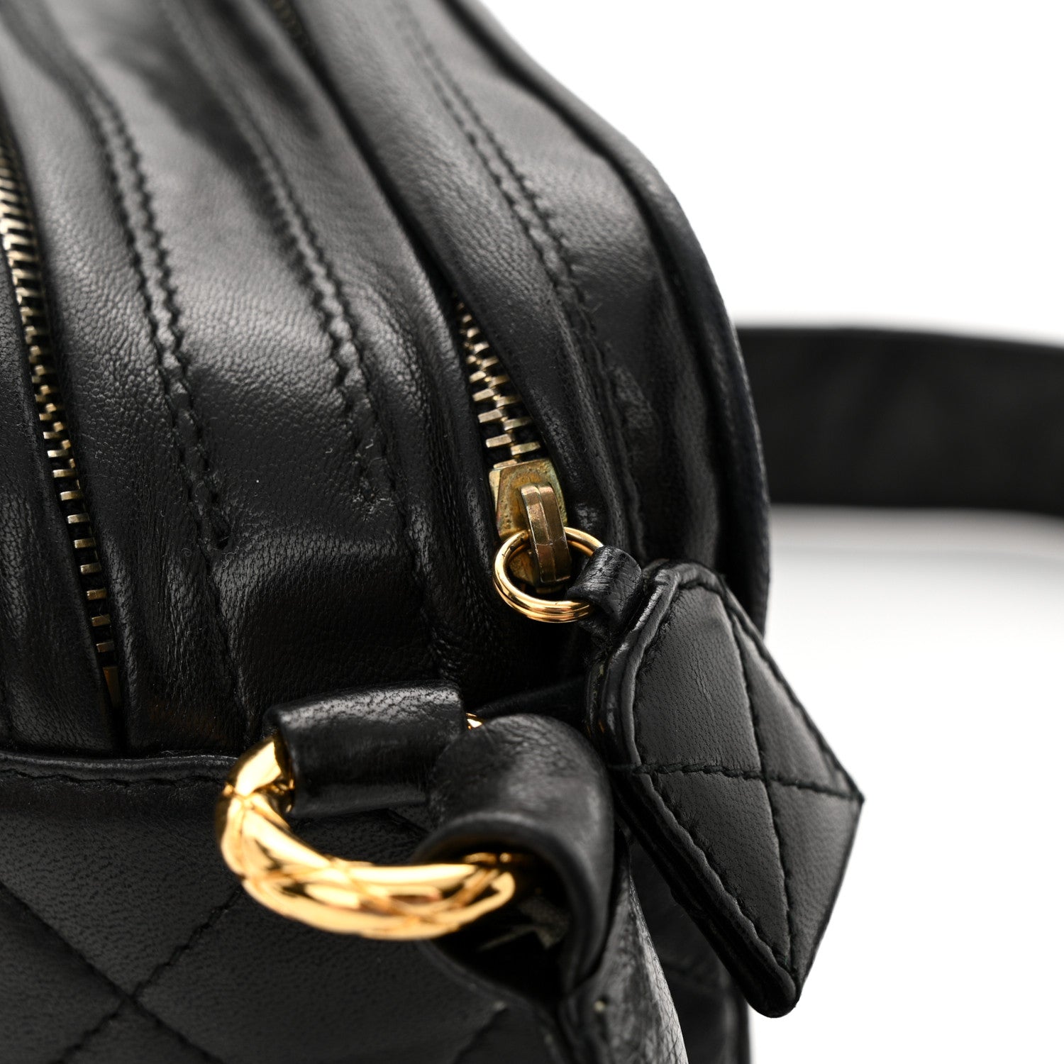 Chanel Lambskin Quilted Small Diamond CC Camera Case Black 15 of 15