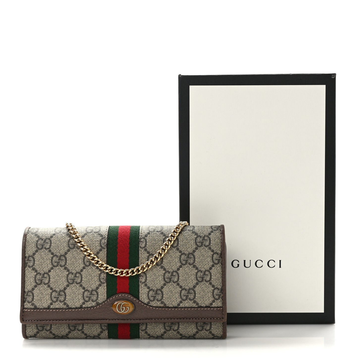 GG Supreme Monogram Web Ophidia Wallet On Chain Brown