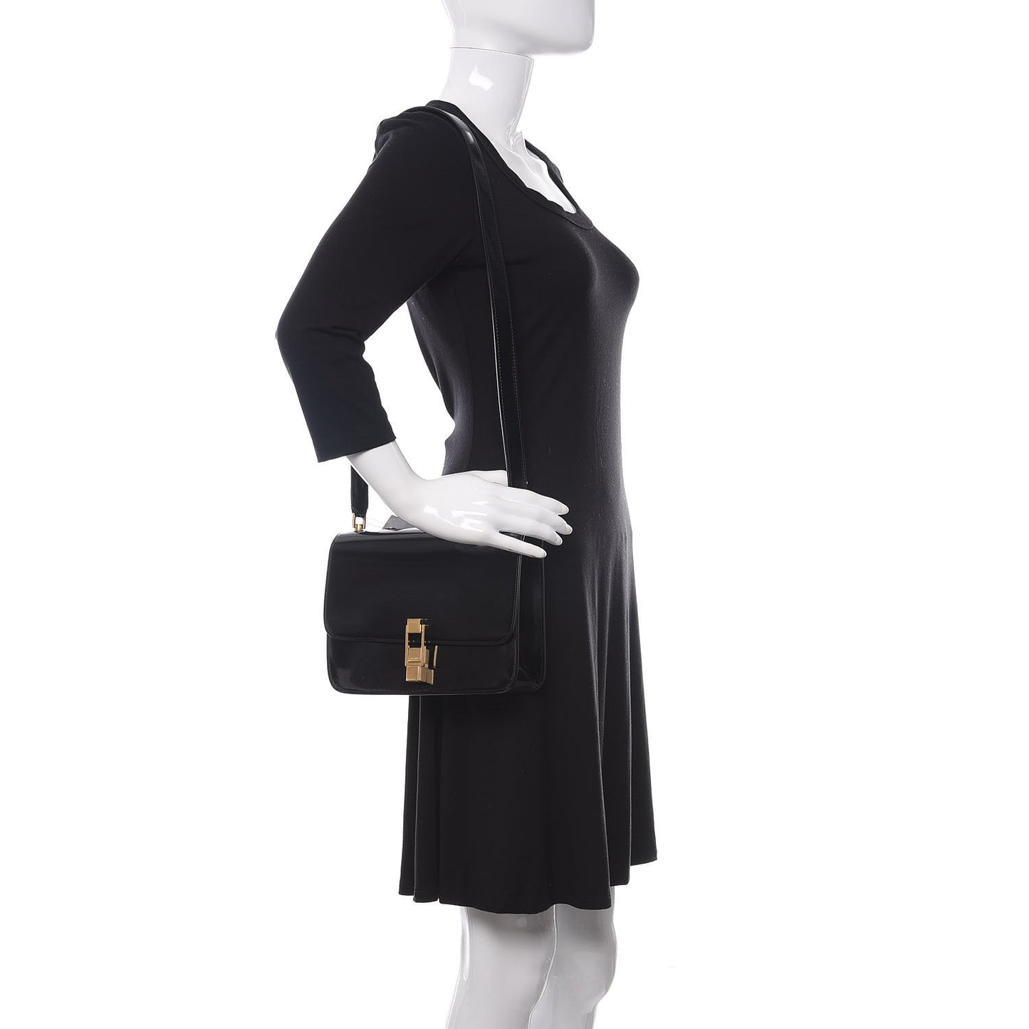 Patent Calfskin Carre Satchel Black