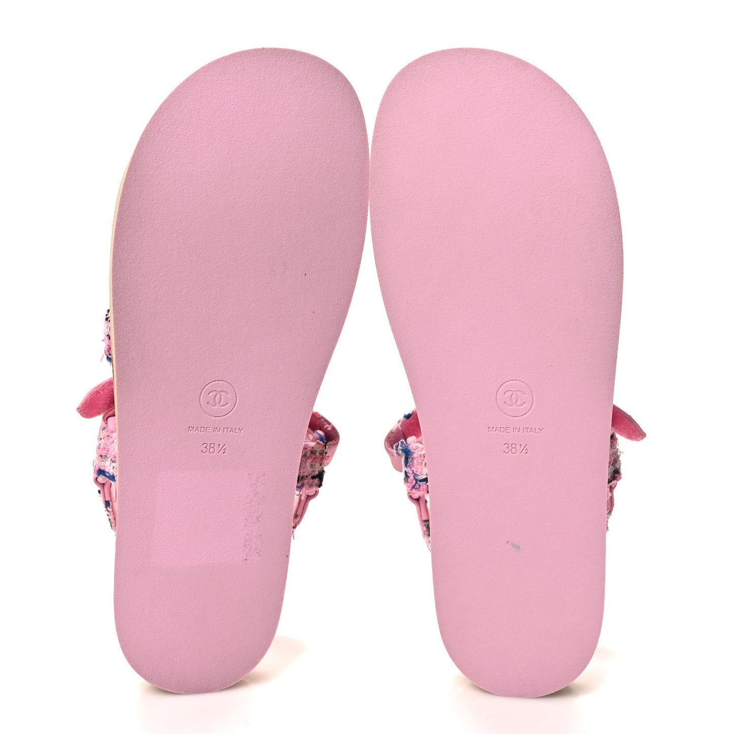 Tweed Lambskin Crystal CC Sandals 38.5 Pink Multicolor