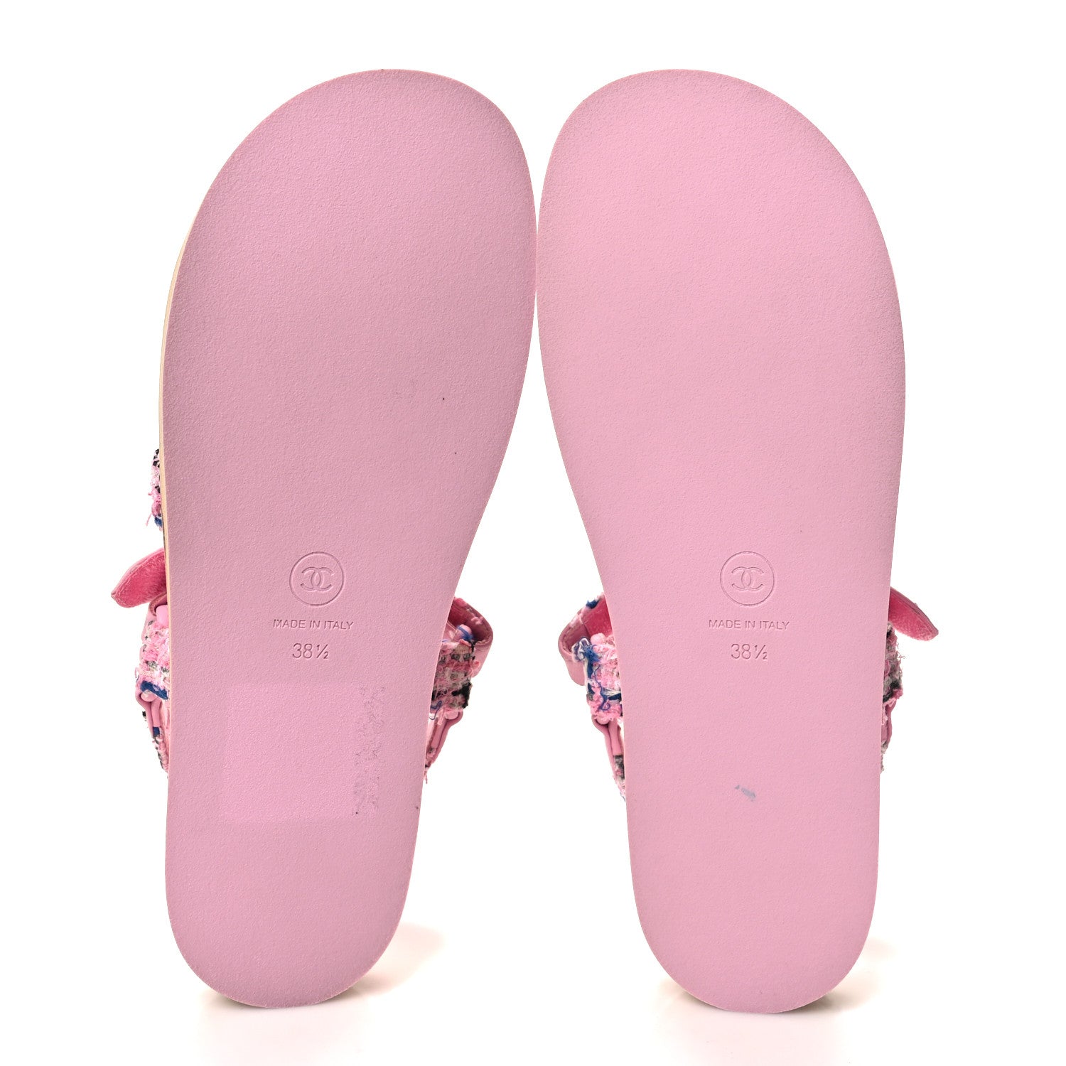 Chanel Tweed Lambskin Crystal CC Sandals 38.5 Pink Multicolor 5 of 8