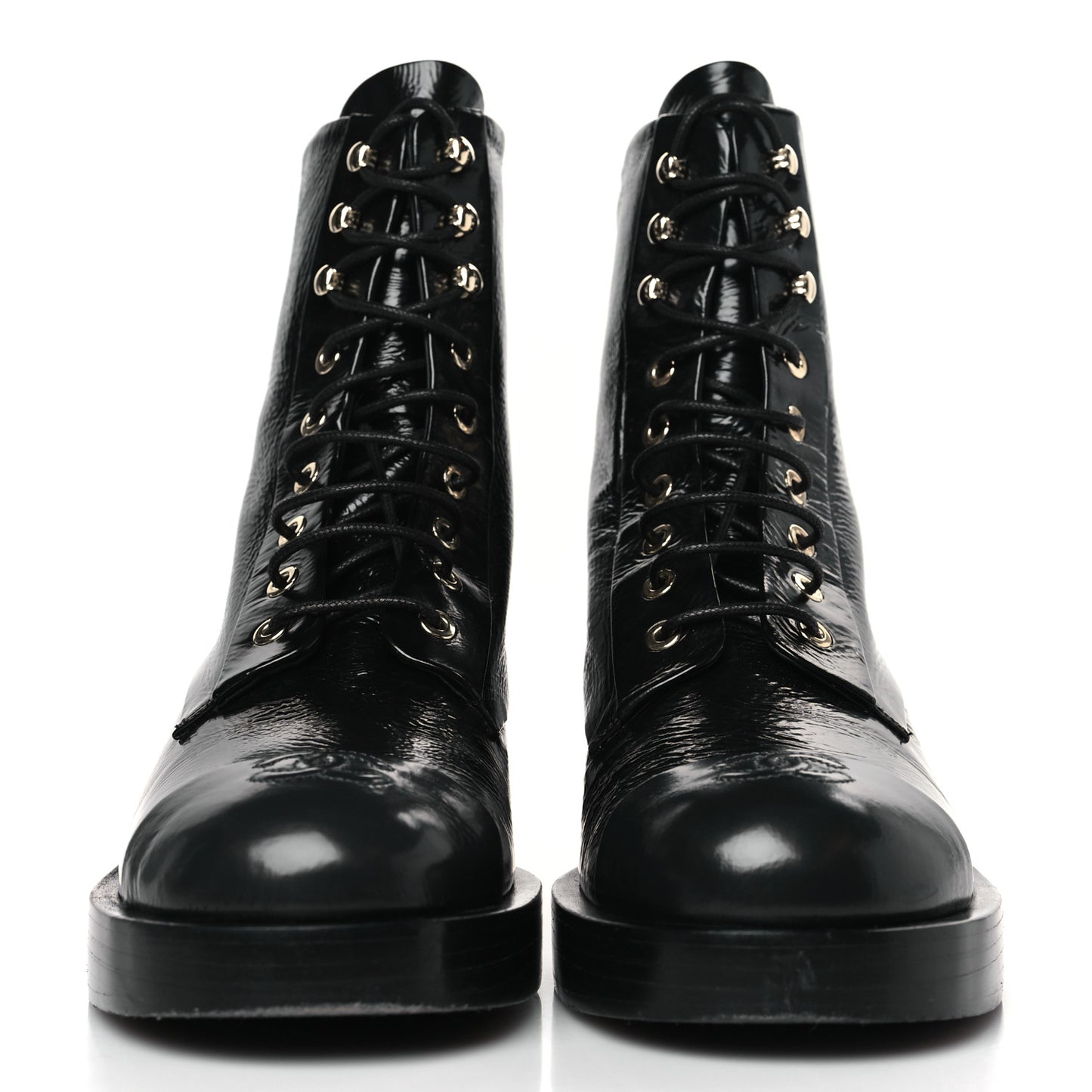 Shiny Goatskin Cap Toe Combat Boots 39.5 Black