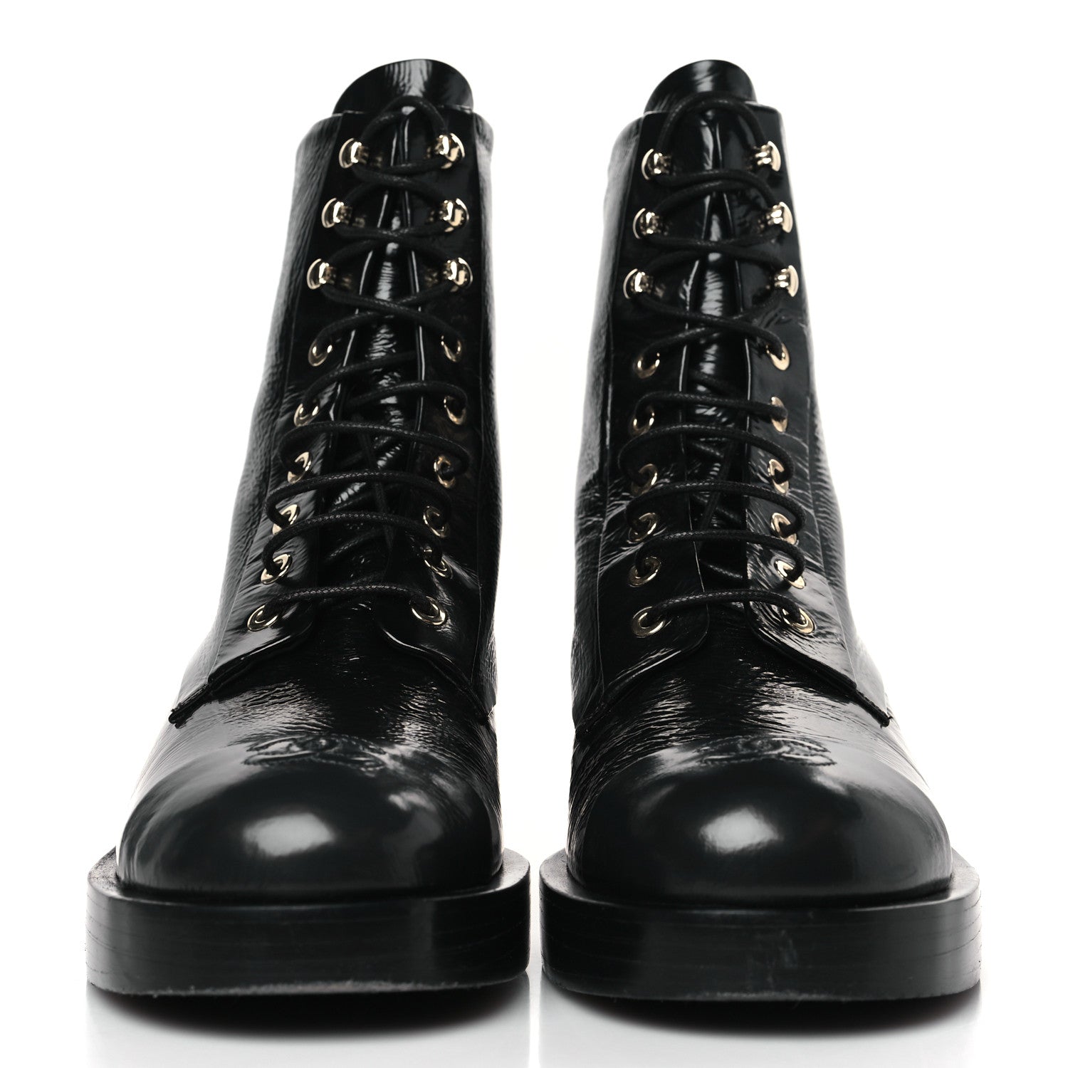 Chanel Shiny Goatskin Cap Toe Combat Boots 39.5 Black 2 of 7