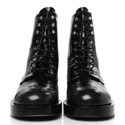 Chanel Shiny Goatskin Cap Toe Combat Boots 39.5 Black 2 of 7
