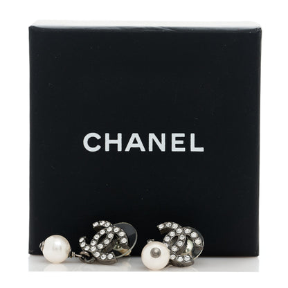 Chanel Crystal Pearl CC Drop Earrings Silver 5 of 5
