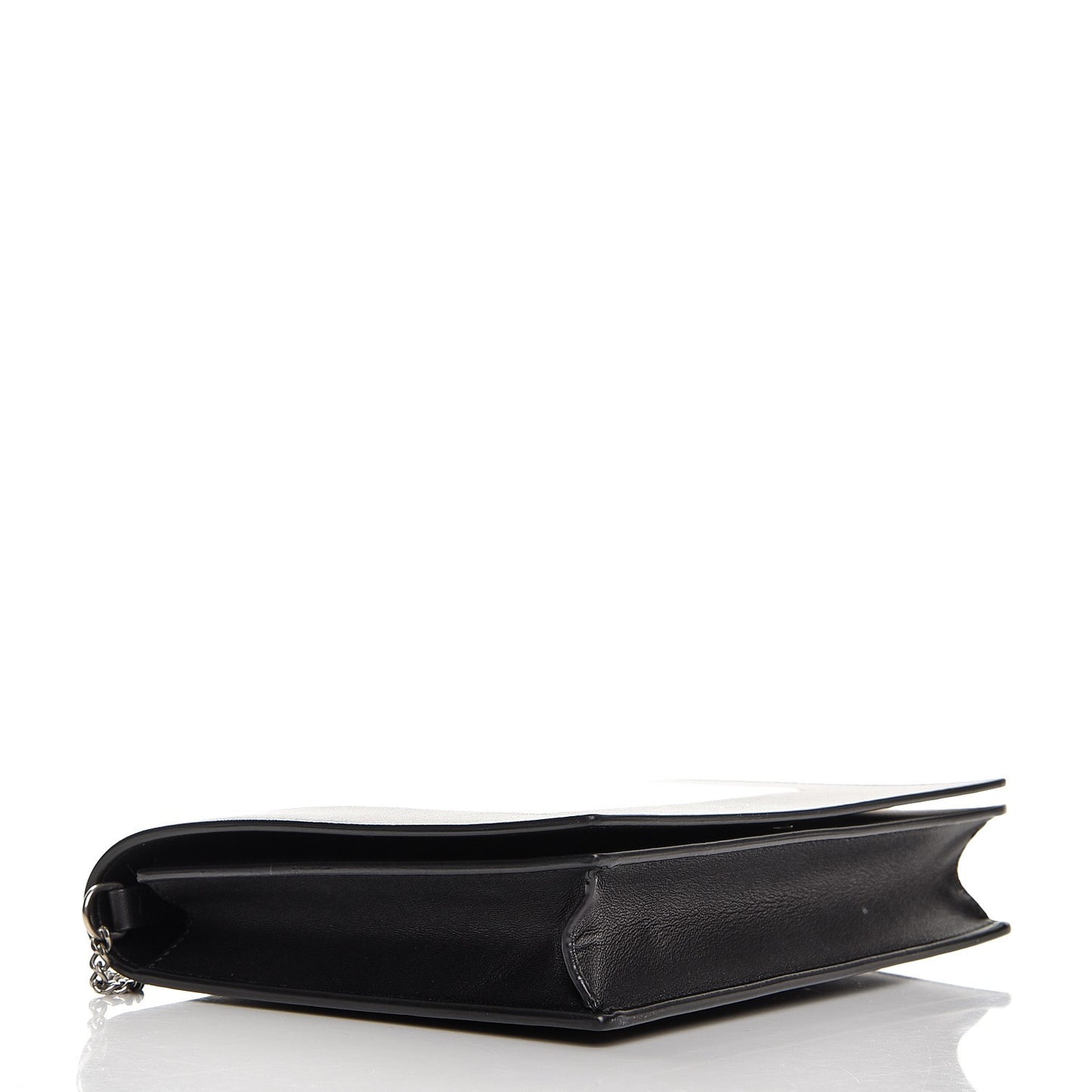 Smooth Lambskin Frame Evening Chain Clutch Black White