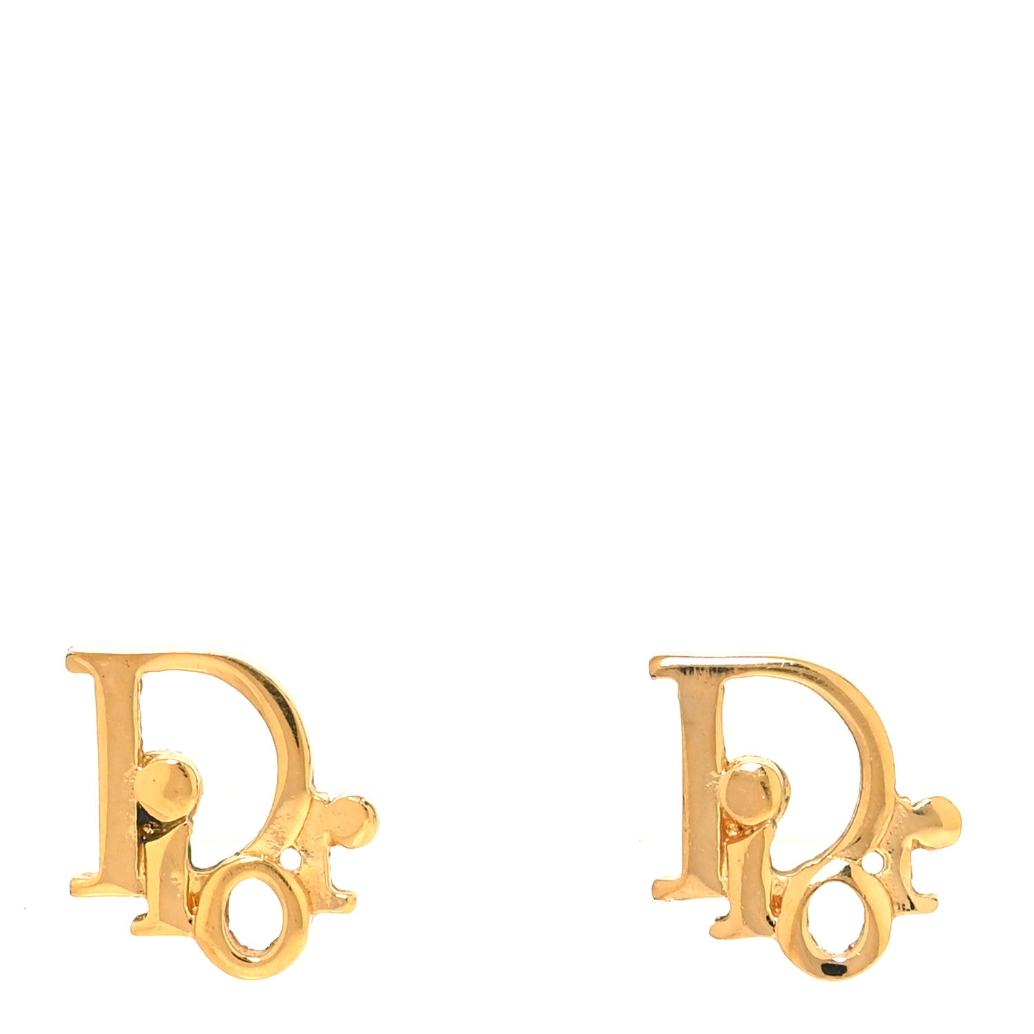 Christian Dior Metal Logo Stud Earrings Gold 1 of 3