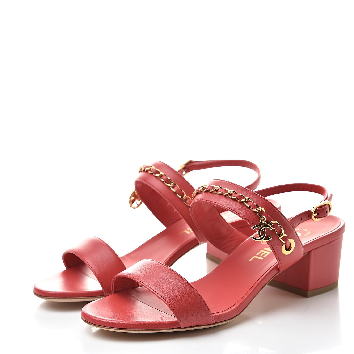 Chanel Lambskin Chain Clover Sandals 38.5 Red 3 of 10
