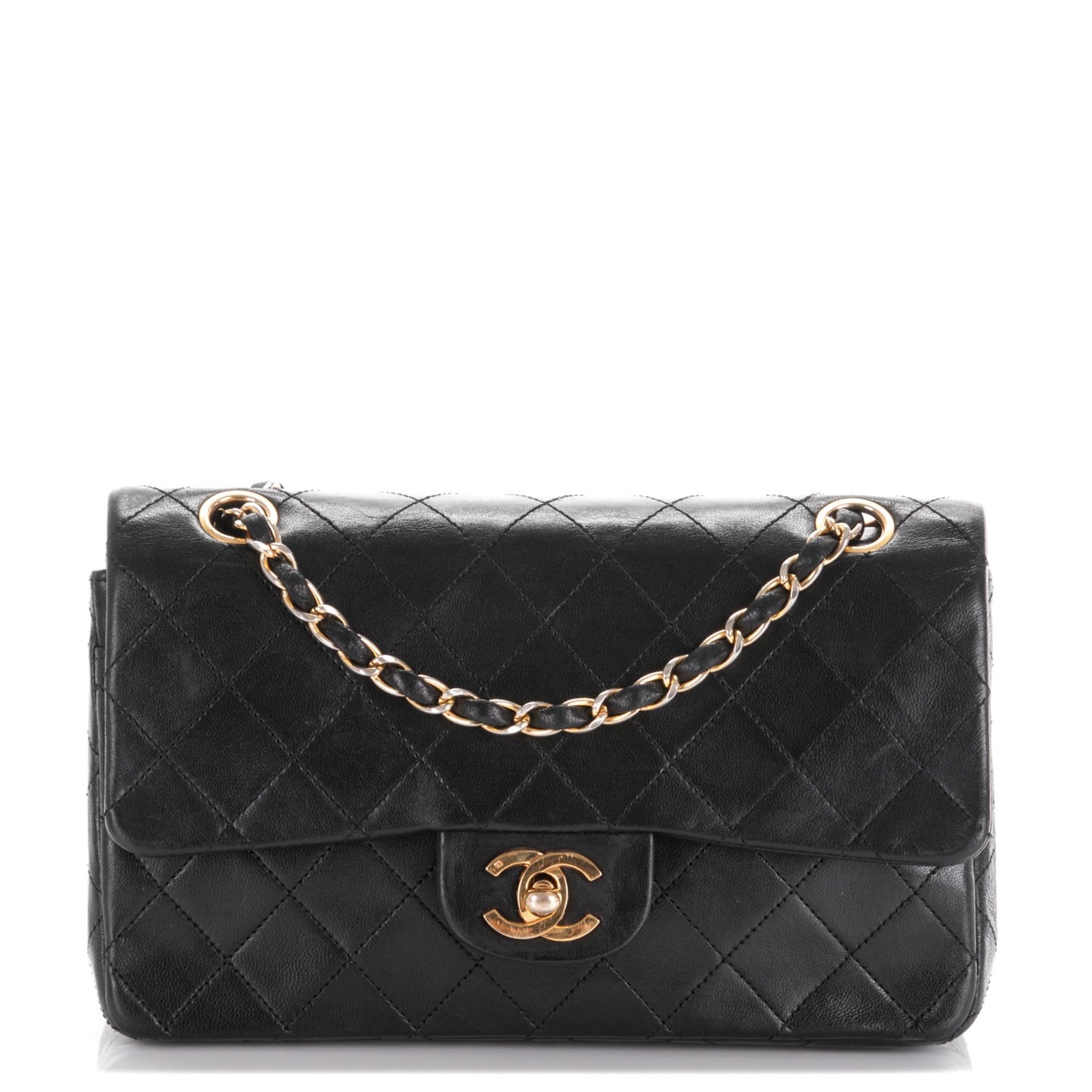 Lambskin Quilted Small Double Flap Black