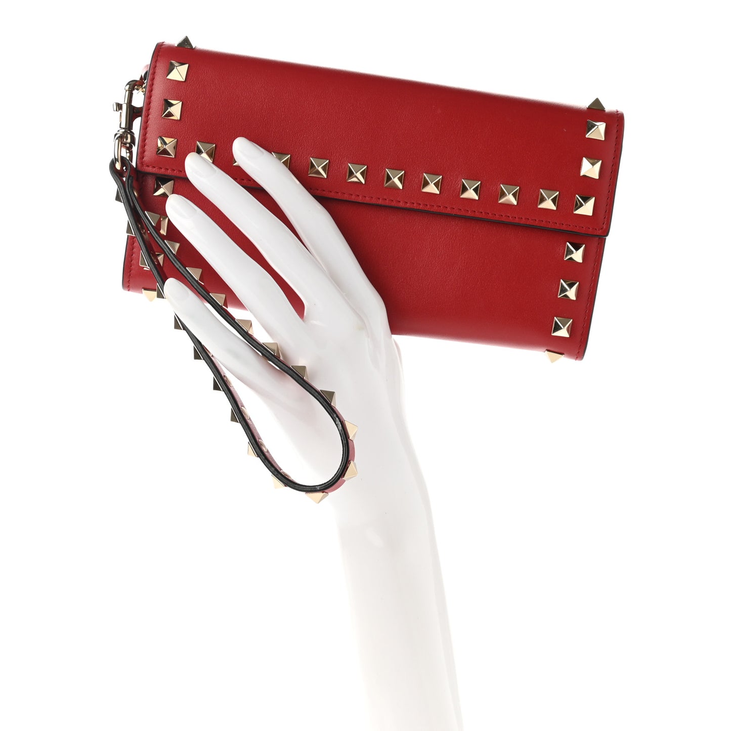 Vitello Rockstud Wristlet Travel Wallet Rosso Valentino