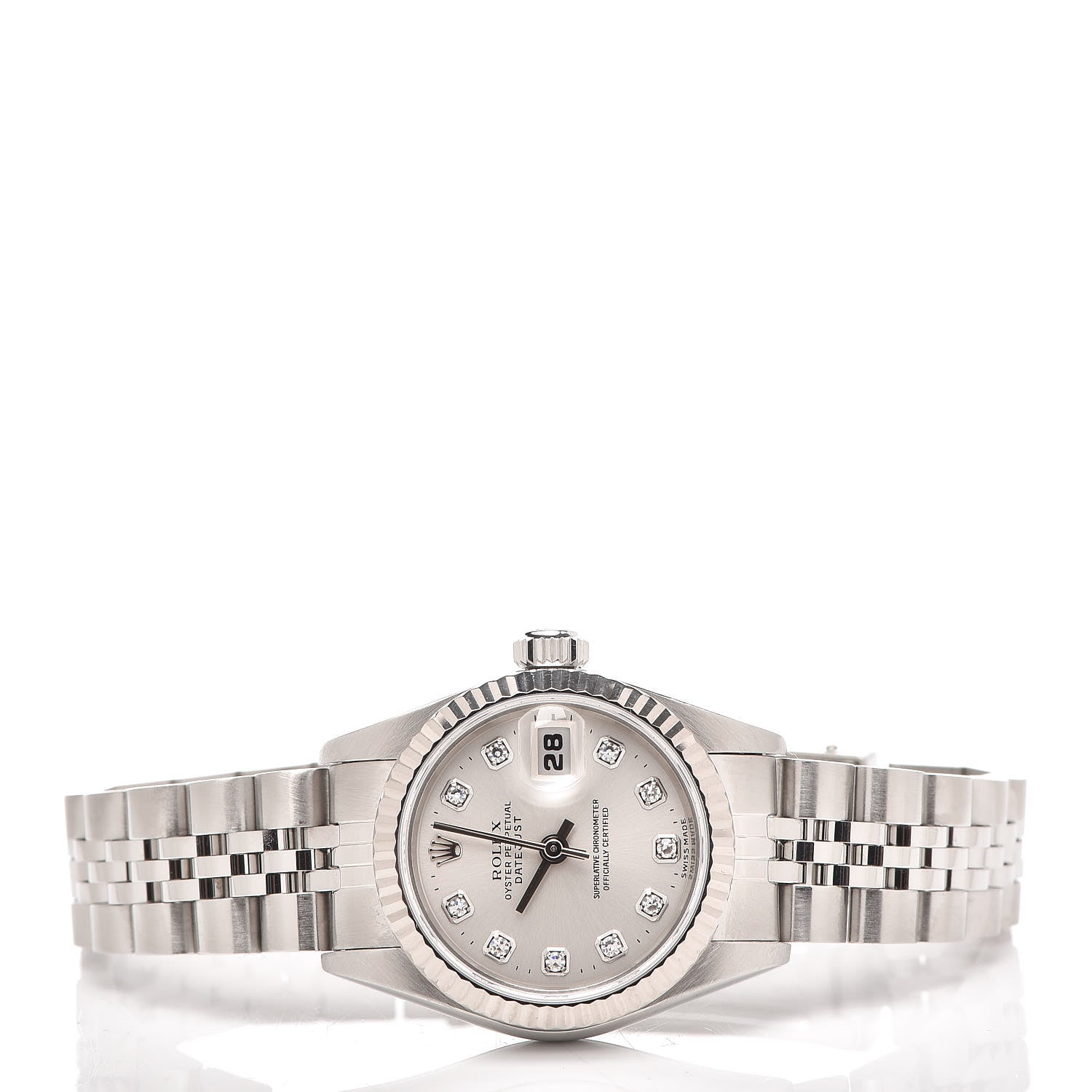 Rolex Stainless Steel 18K White Gold Diamond 26mm Oyster Perpetual Datejust Watch Silver 69174 3 of 7