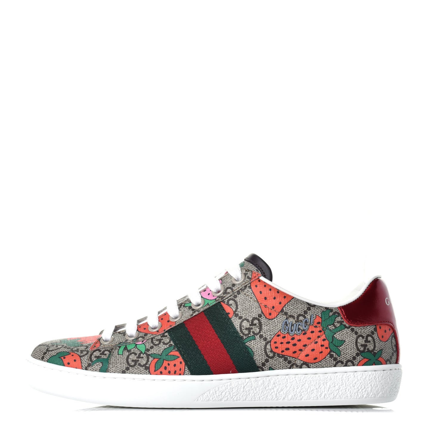GG Supreme Monogram Strawberry Web Womens Ace Sneakers 36 Beige Multicolor Red Green