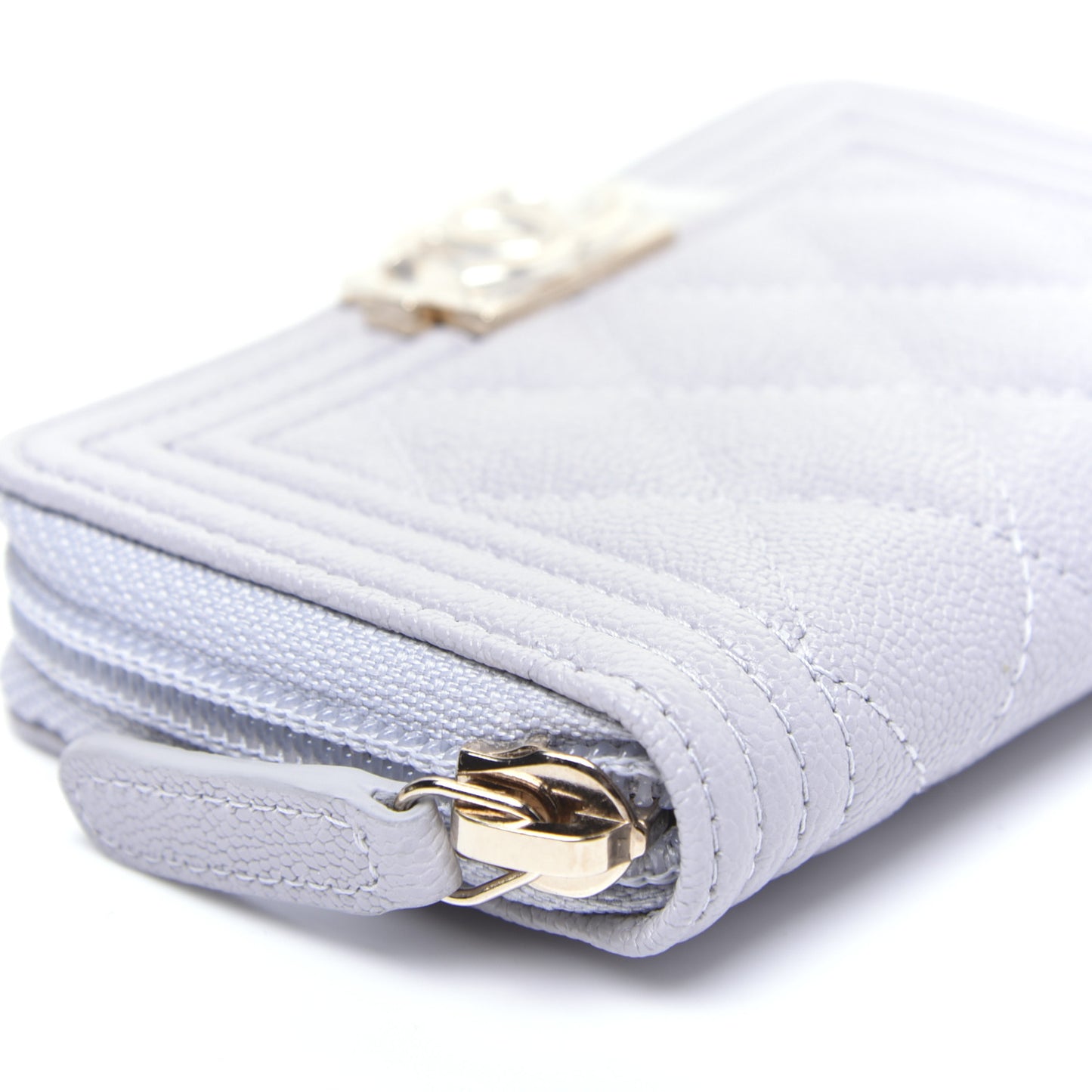 Caviar Quilted Boy Zip Around Coin Purse Wallet Grey