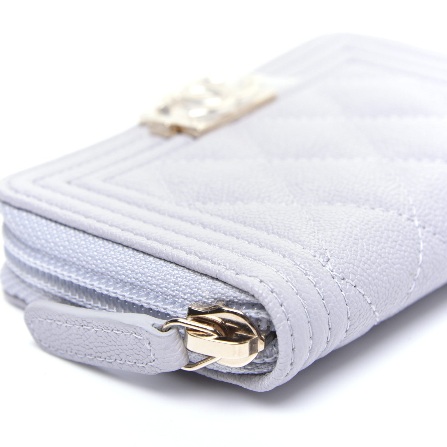 Chanel Caviar Quilted Boy Zip Around Coin Purse Wallet Grey 10 of 11
