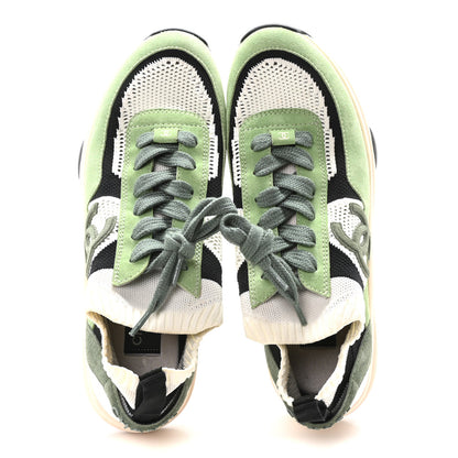 Chanel Knit Suede Fabric Womens CC Sneakers 41 Green Dark Green White Black 3 of 9