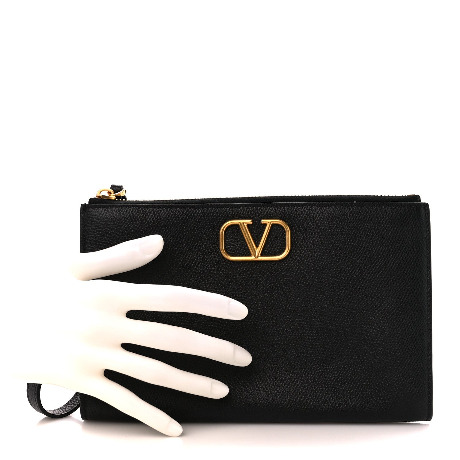 Valentino Garavani Grained Calfskin Vlogo Zip Wristlet Pouch Black 2 of 9