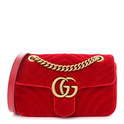 Gucci Velvet Matelasse Mini GG Marmont Shoulder Bag Hibiscus Red 1 of 10